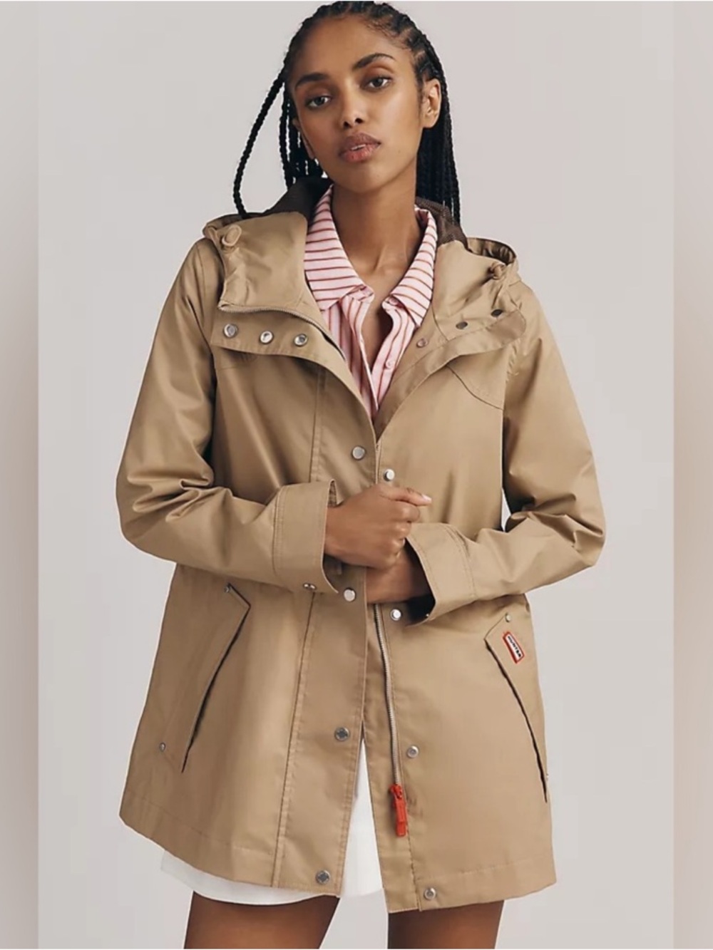 Hunter Adela Women's Hooded Trench Coat in Beige M
